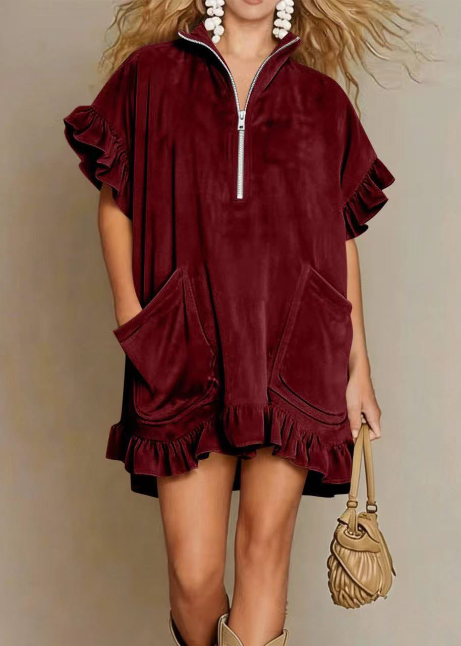 Italian Mulberry Ruffled Zippered Cotton Maxi Dress Summer