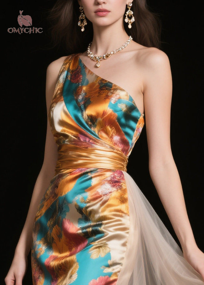 Italian One Shoulder Patchwork Tulle Vestidos Dresses Summer - View 2
