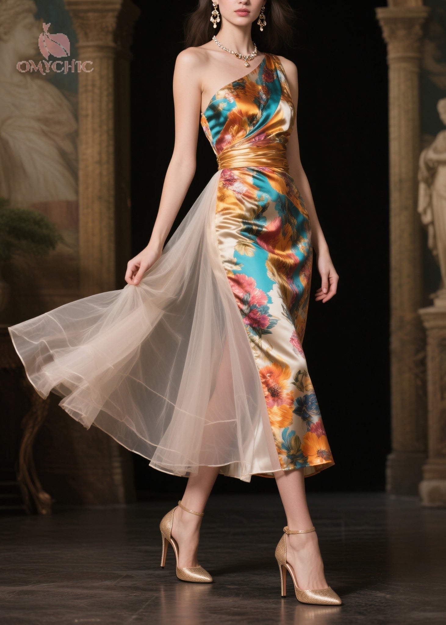 Italian One Shoulder Patchwork Tulle Vestidos Dresses Summer - View 3