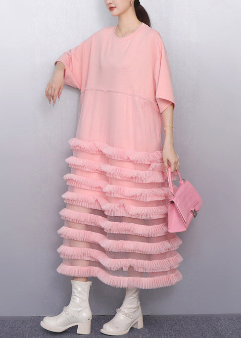 Italian Pink Layered Ruffled Patchwork Tulle Cake Dress Summer 3
