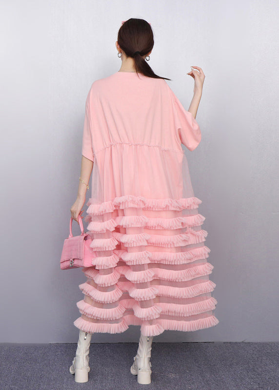Italian Pink Layered Ruffled Patchwork Tulle Cake Dress Summer 5