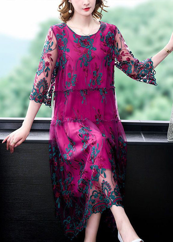 Italian Rose Embroideried Ruffled Patchwork Tulle Dress Half Sleeve 2