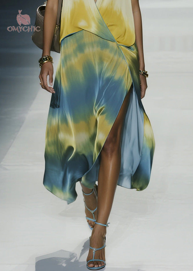 Italian Tie Dye Side Open Chiffon Maxi Dresses Sleeveless - View 4
