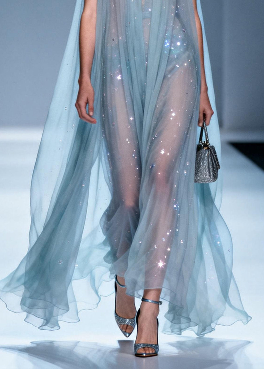 Rhinestone Scatter Deep V-Neck Sleeveless Sheer A-Line Maxi Gown