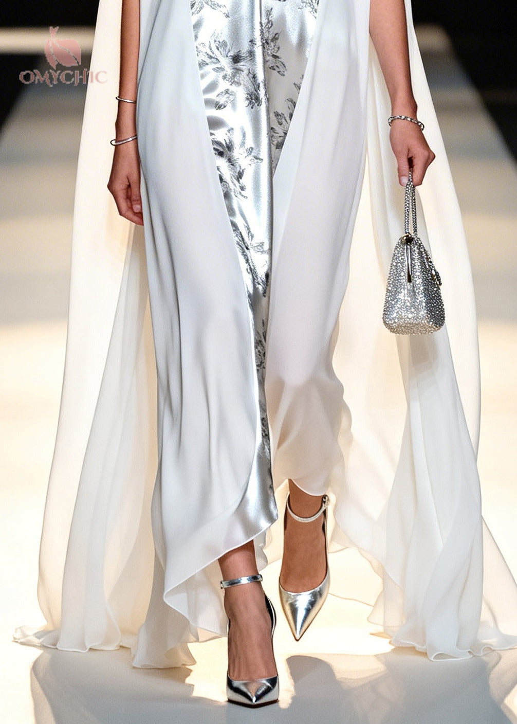 Italian White Oversized Patchwork Chiffon Maxi Dresses Sleeveless - View 4