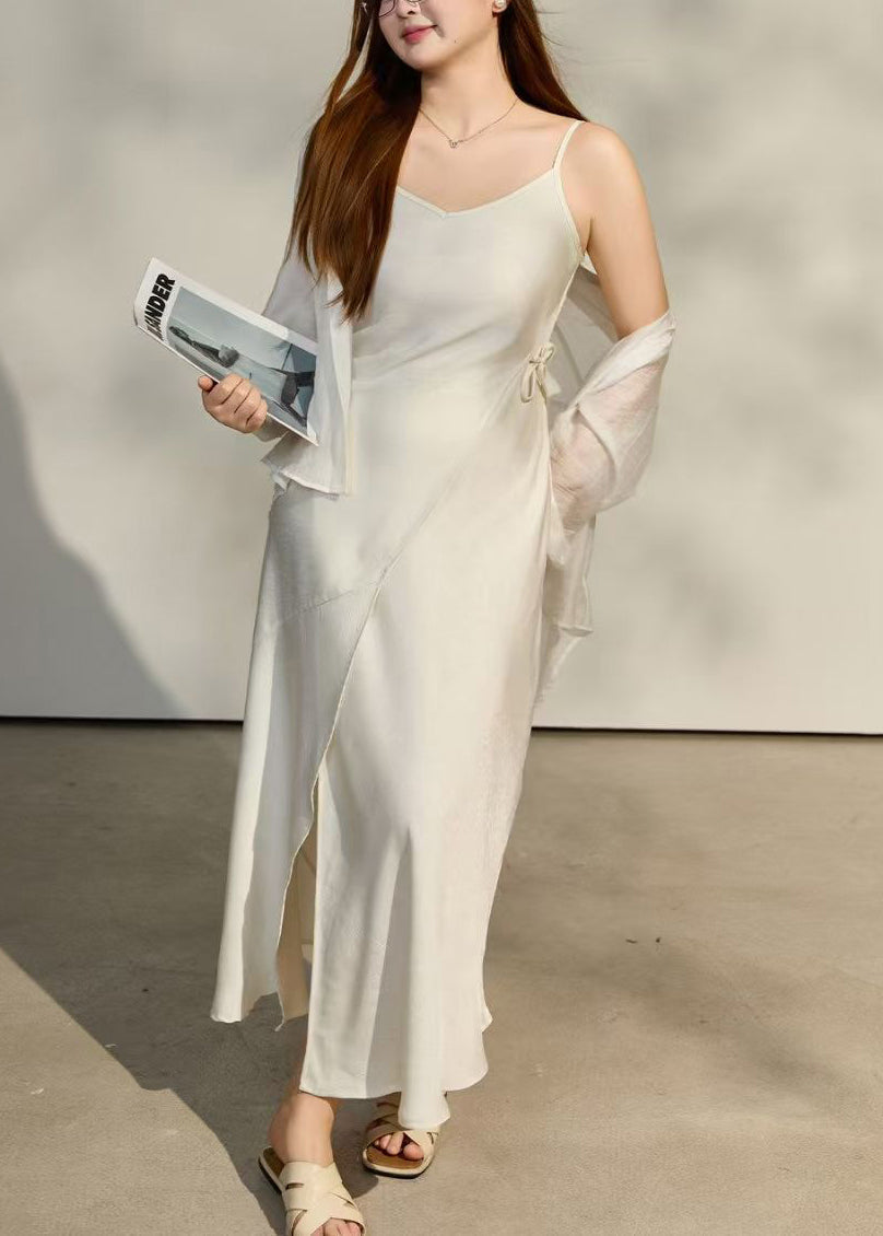 Italian White Tie Waist Side Open Satin Mini Dress Summer 3