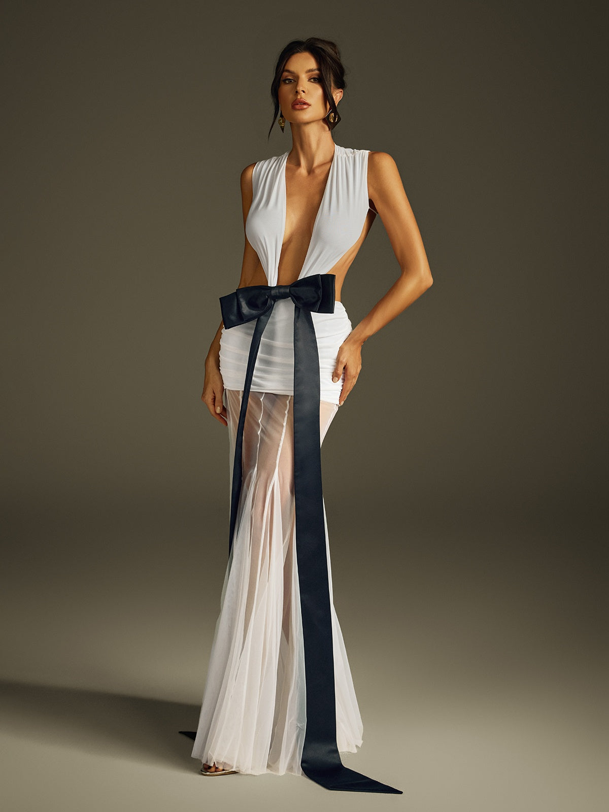 Sleeveless Bow Mesh Maxi Dress - View 6