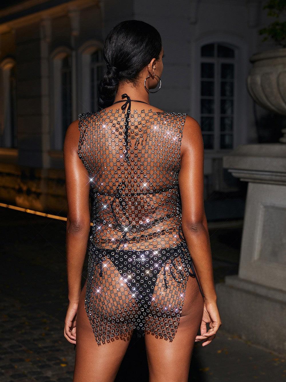 Izzy Hollow Rhinestone Split Mini Dress - View 5