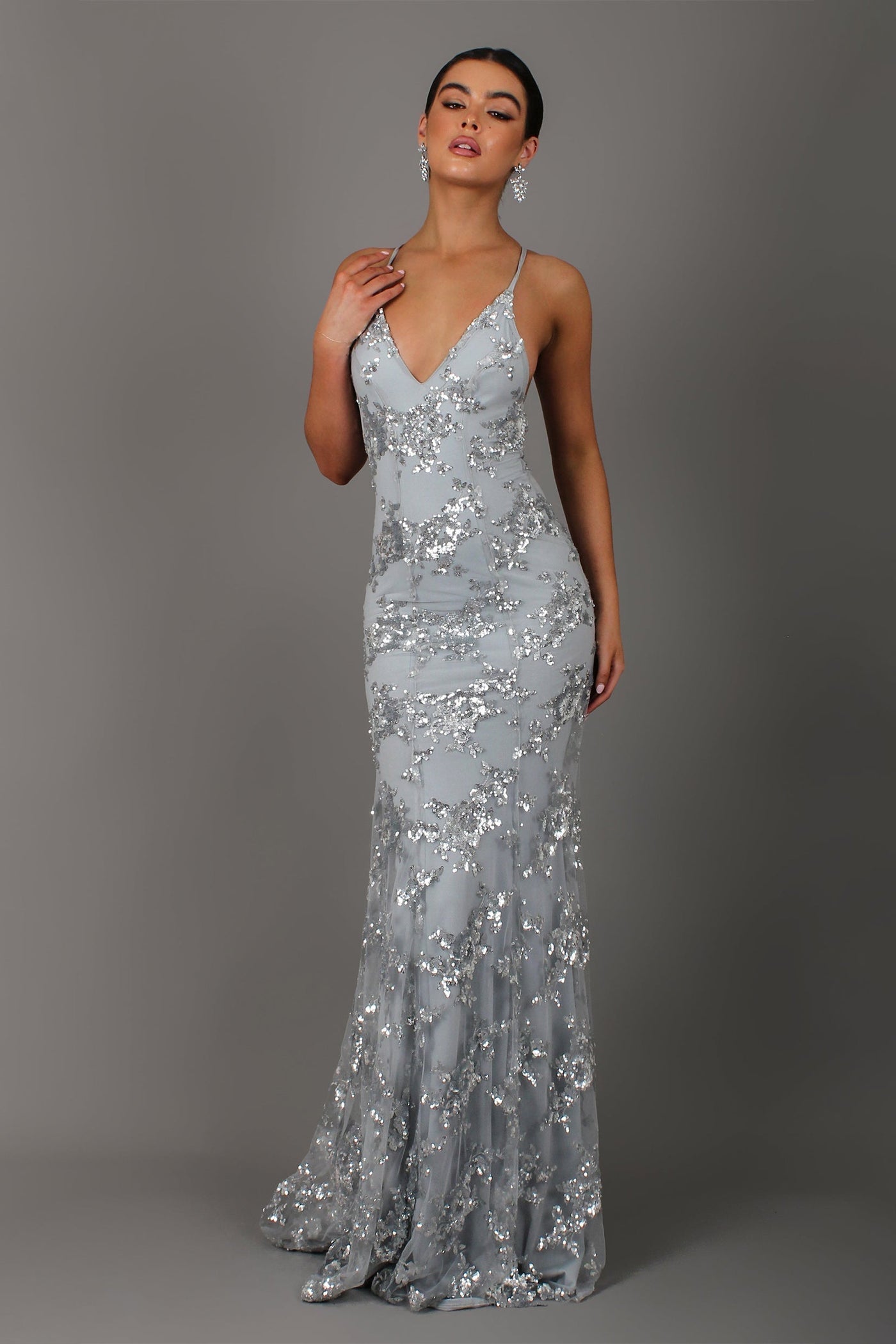 Sequin V-Neck Backless Maxi Dress 3