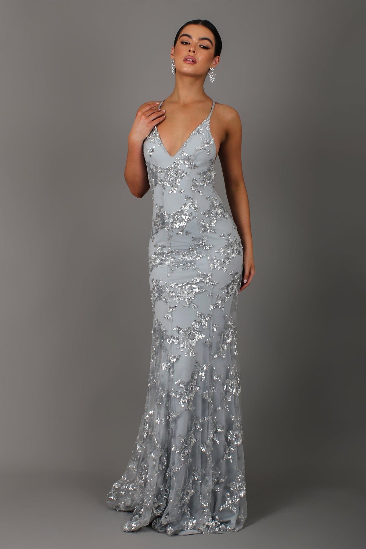 Sequin Mesh Deep V-Neck Spaghetti Strap Mermaid Maxi Formal Gown 3