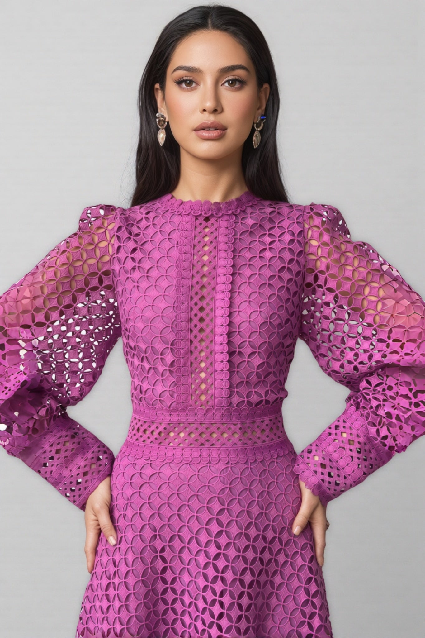 Abel Lace Lantern Sleeve Midi Dress - View 2
