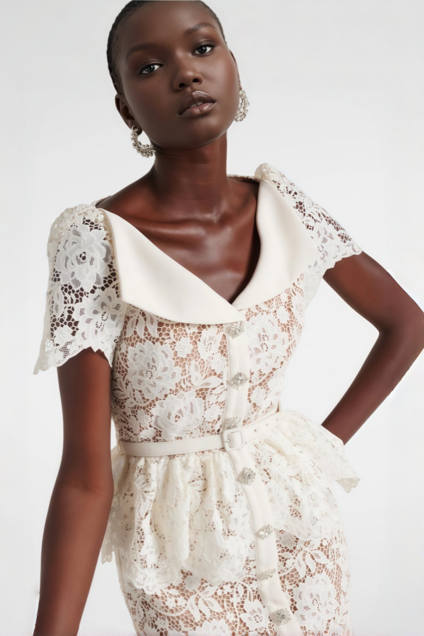Quin Lace Rhinestone Bottom Midi Dress - View 2