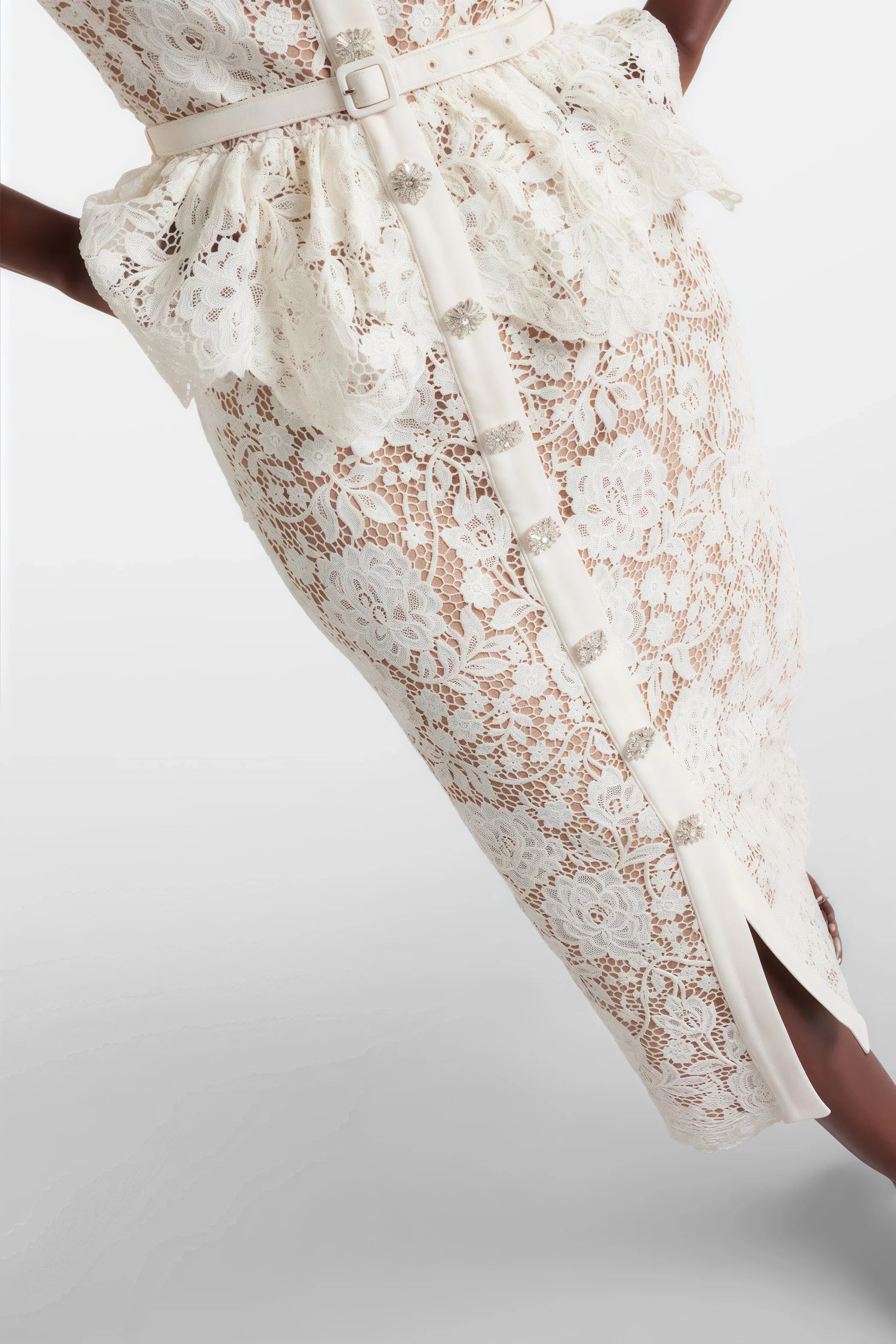 Quin Lace Rhinestone Bottom Midi Dress - View 4