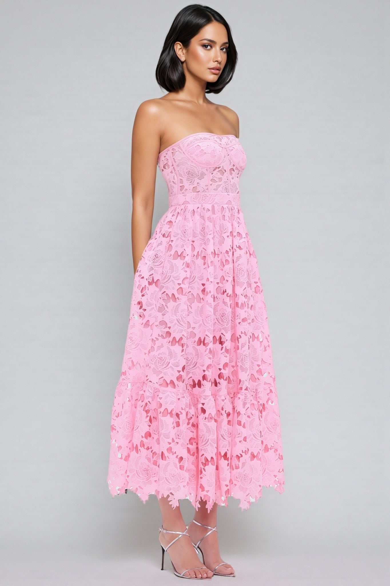 Darcy Solid Lace Sleeveless Midi Dress - View 2