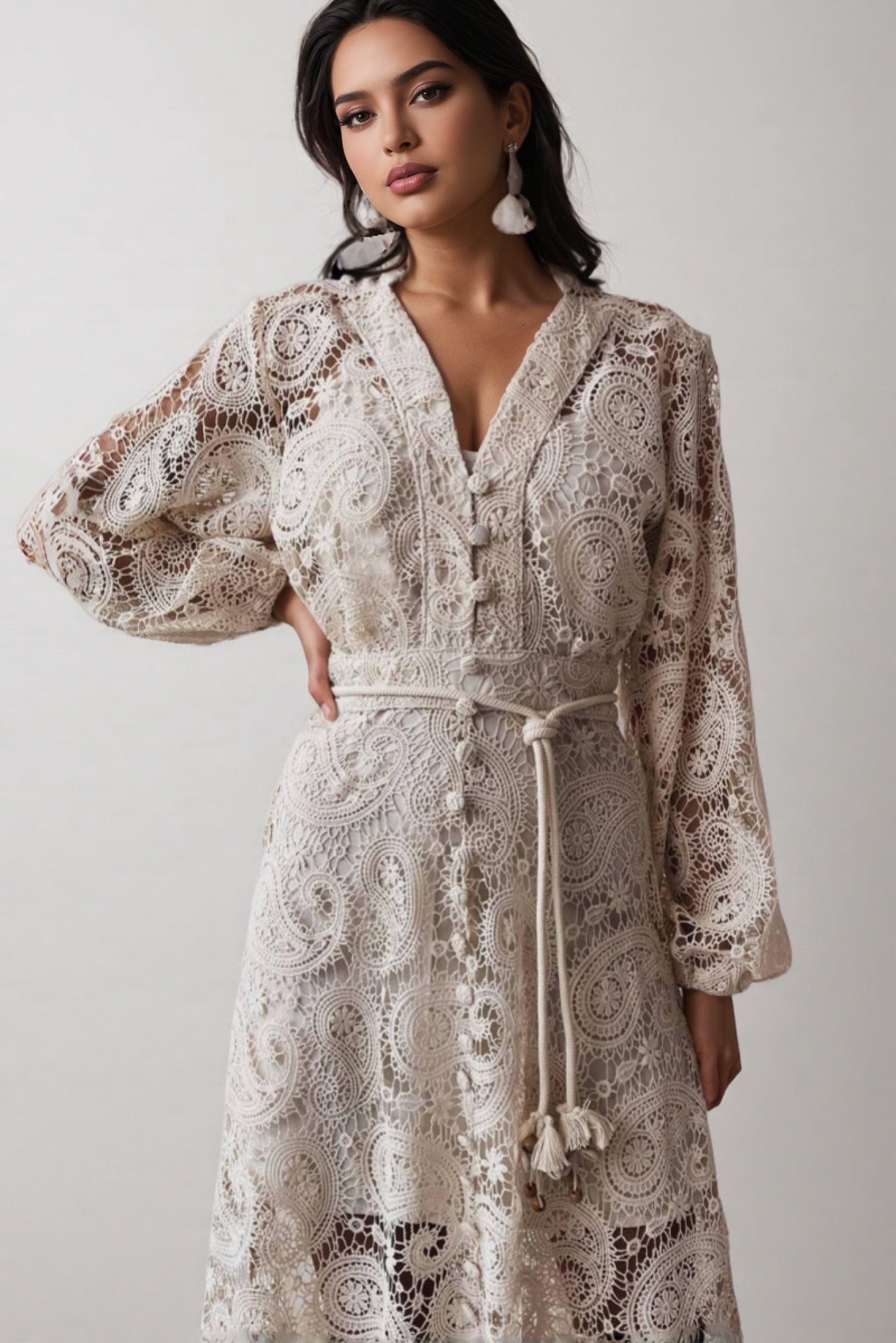 Theod Lace Lantern Sleeve Midi Dress - View 2