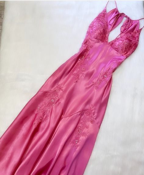 Unique Pink Satin Beaded Mermaid Evening Dress Long Prom Dress cc1846