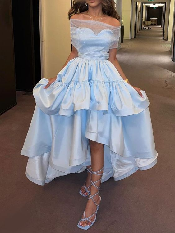 Blue Off The Shoulder A-line Prom Dress,Blue Formal Dress cc956