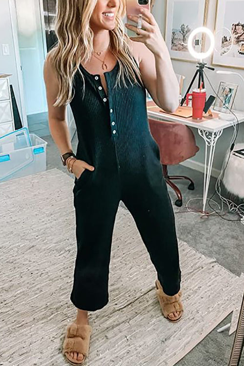 Buckle U Neck Pockets Jumpsuits