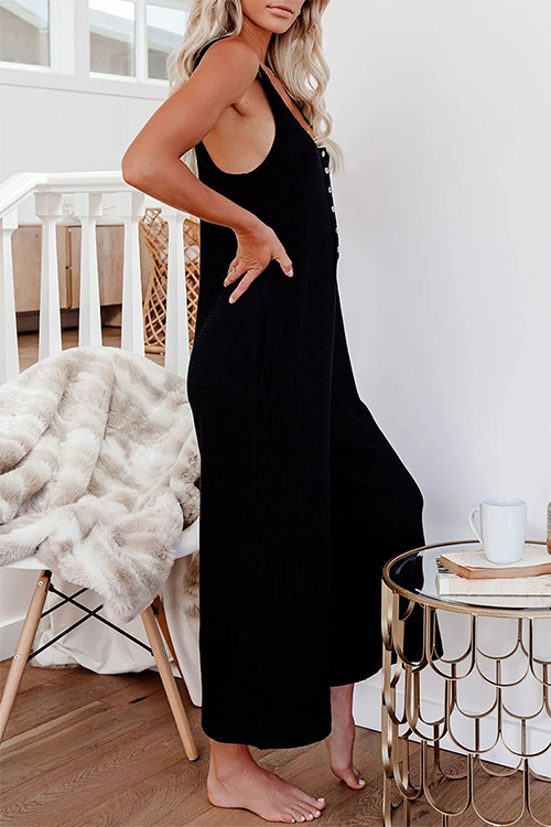 Buckle U Neck Pockets Jumpsuits