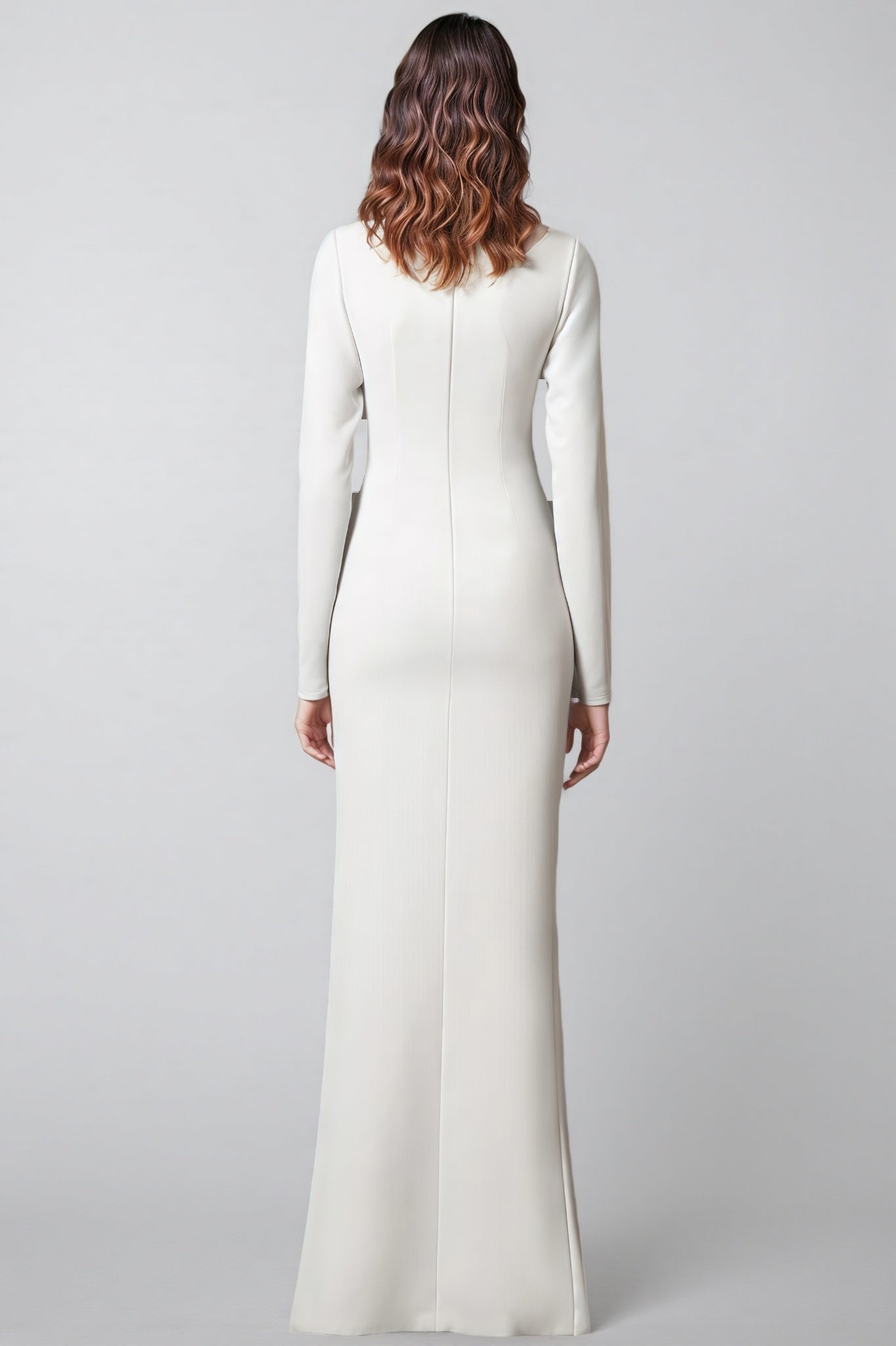 Crystal Collar Long Sleeve Cut Out High Split Maxi Gown