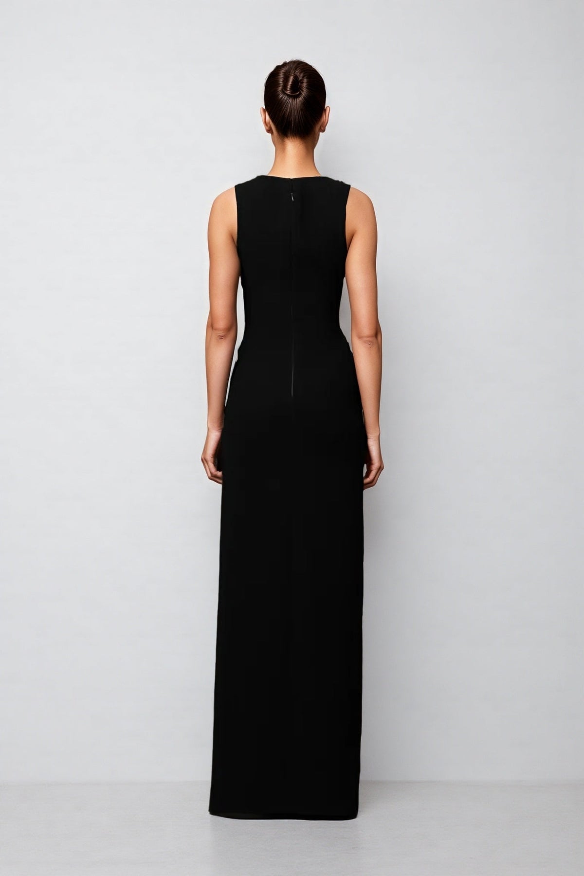 Sleeveless Mesh Insert Rhinestone Trim High Split Maxi Gown 3