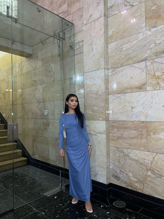 Charming Pure Color Long Sleeves Evening Dress cc935