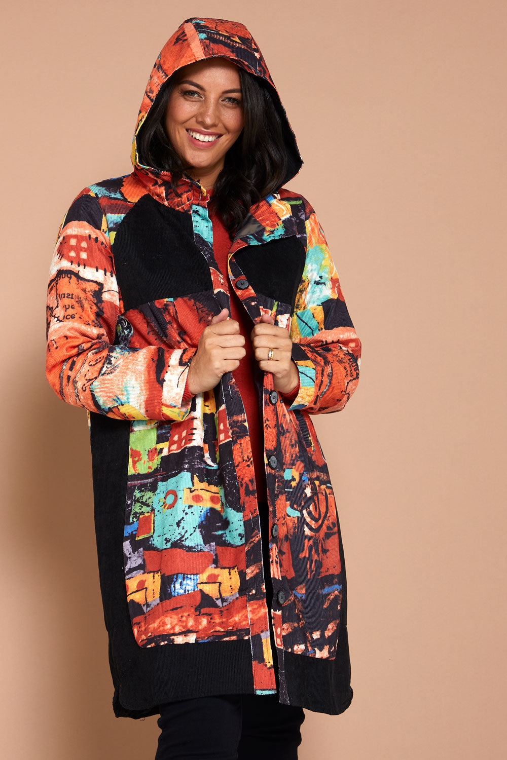 Bicheno Corduroy Coat - Black/Rust