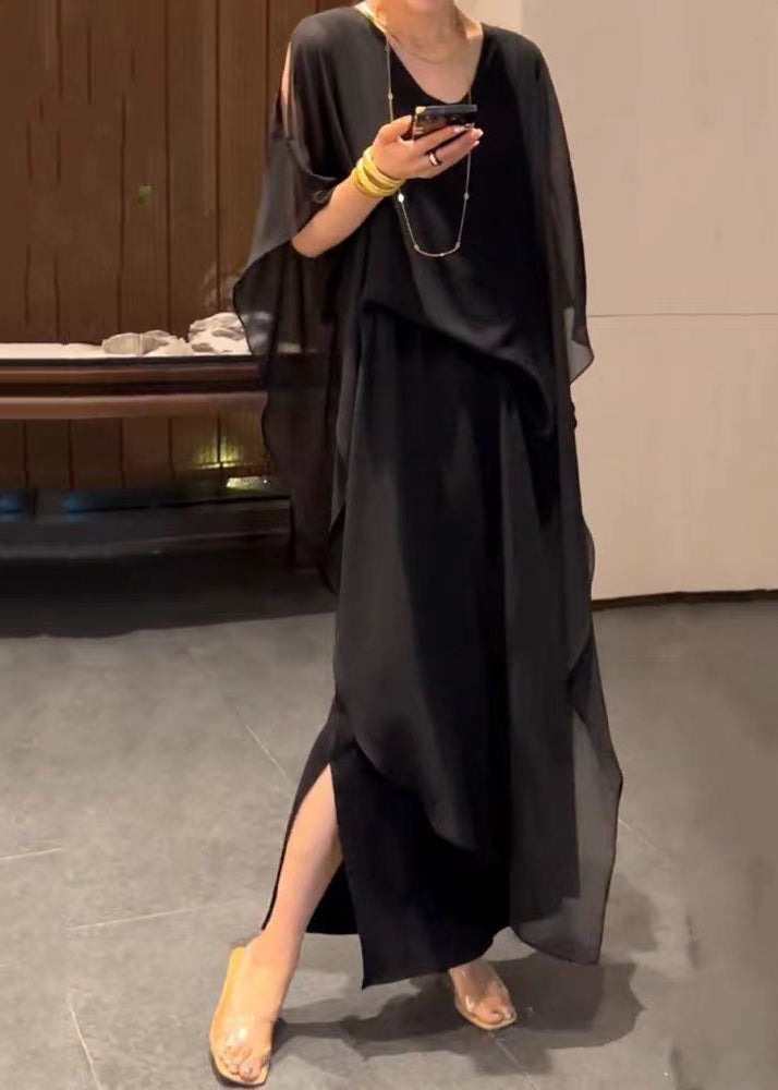 Floral Jacquard Sheer Cape Overlay Handkerchief Hem Midi Dress