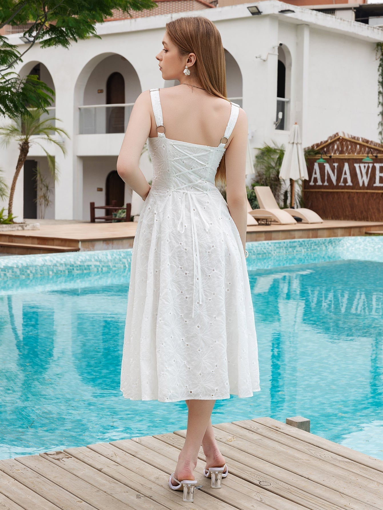 Jacquard V-Neck Tie Back Midi Dress - View 2