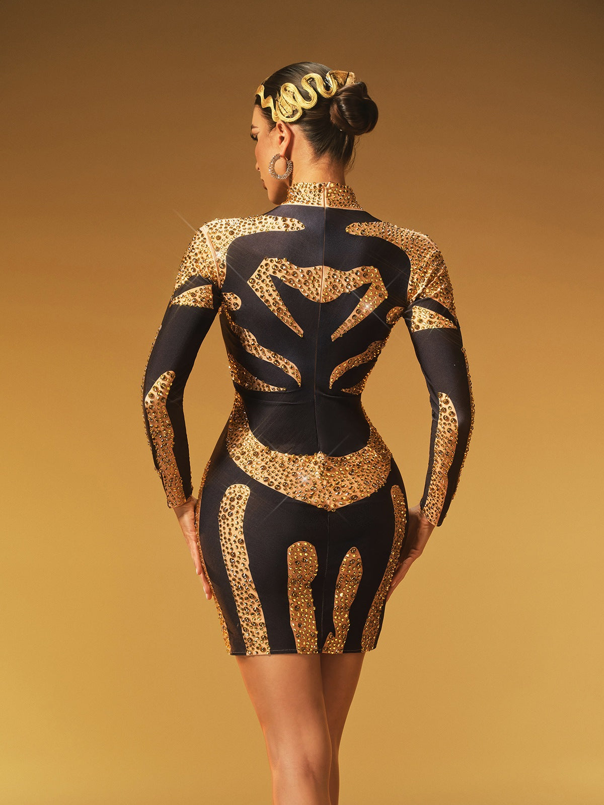 High Neck Rhinestone Mini Dress - View 6