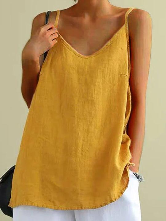 Spaghetti Strap V-Neck Linen Look Cami Top