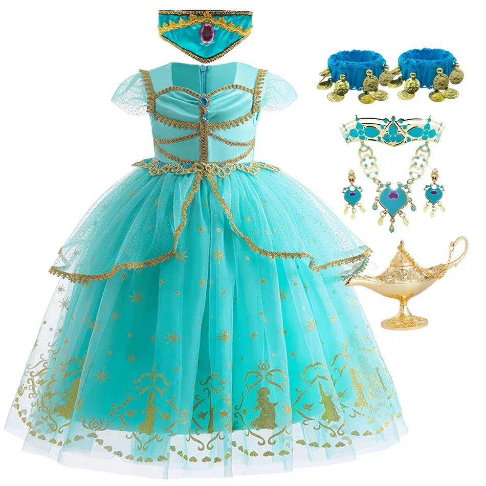 Glitter Tulle Puff Sleeve Princess Costume Ball Gown Girls Dress