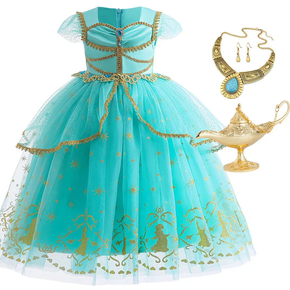 Glitter Tulle Puff Sleeve Princess Costume Ball Gown Girls Dress