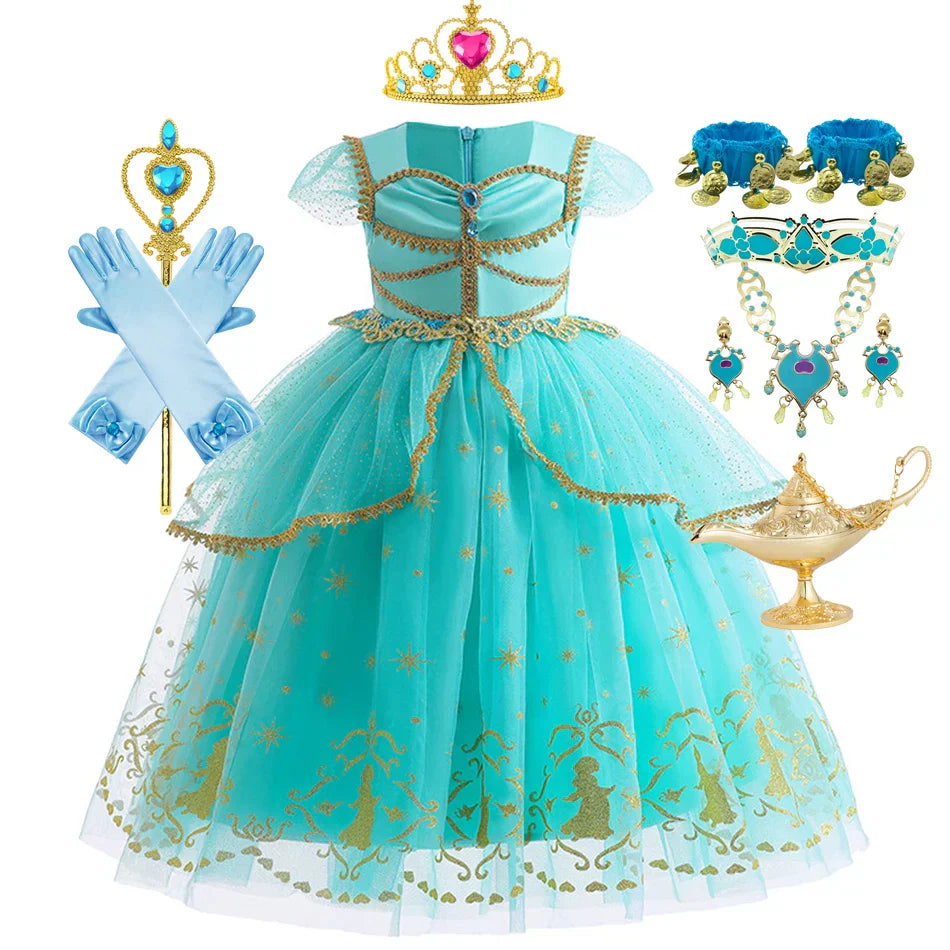 Glitter Tulle Puff Sleeve Princess Costume Ball Gown Girls Dress