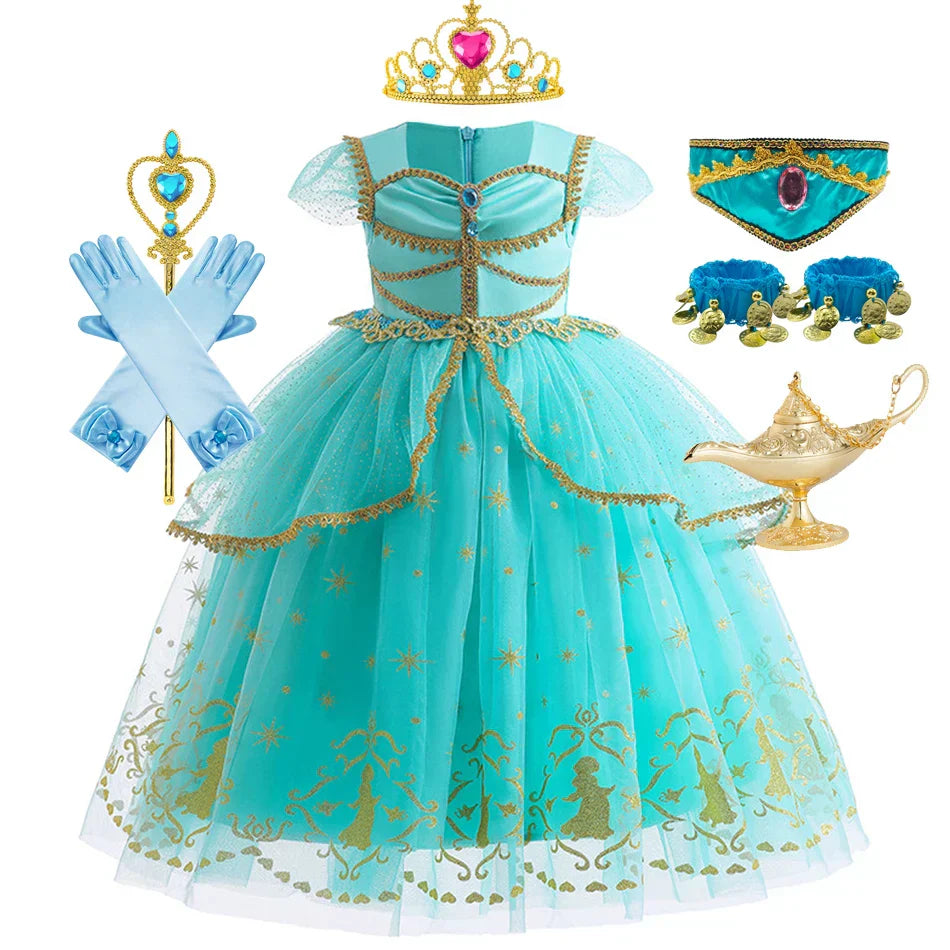 Glitter Tulle Puff Sleeve Princess Costume Ball Gown Girls Dress