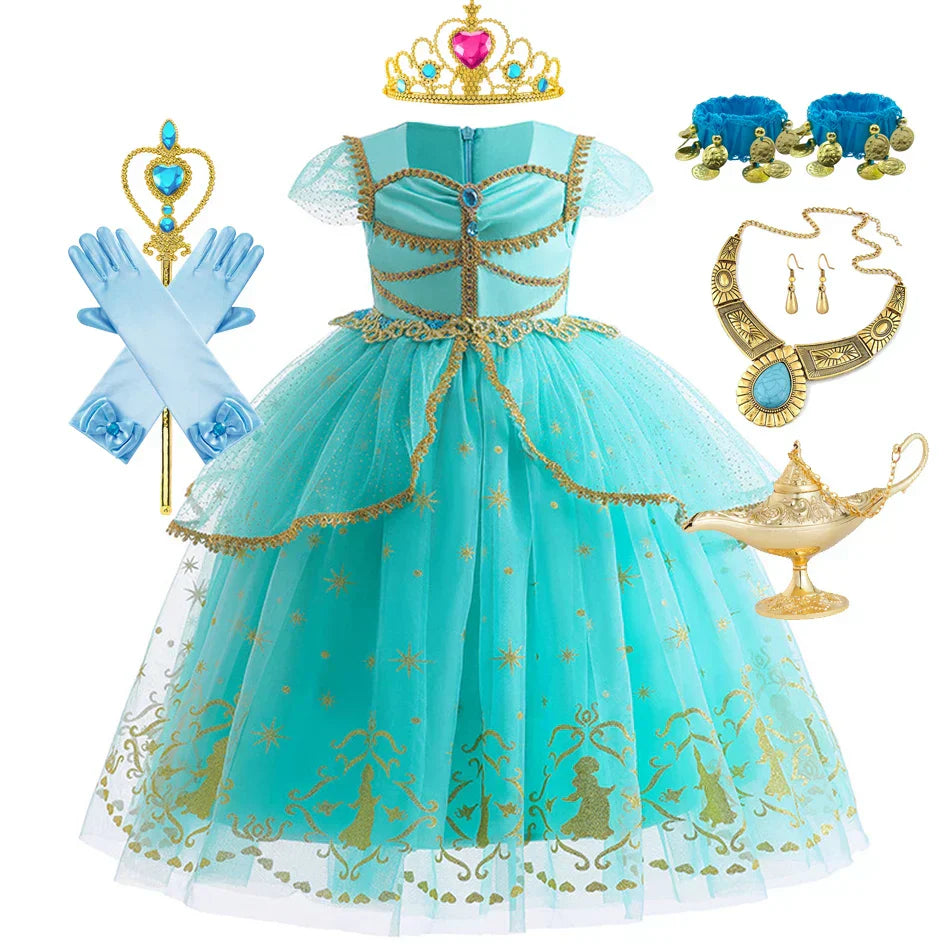 Glitter Tulle Puff Sleeve Princess Costume Ball Gown Girls Dress