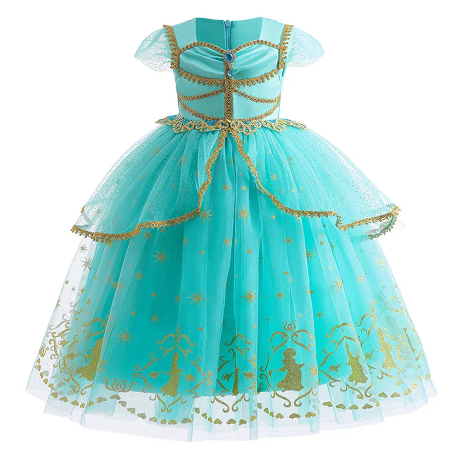 Glitter Tulle Puff Sleeve Princess Costume Ball Gown Girls Dress