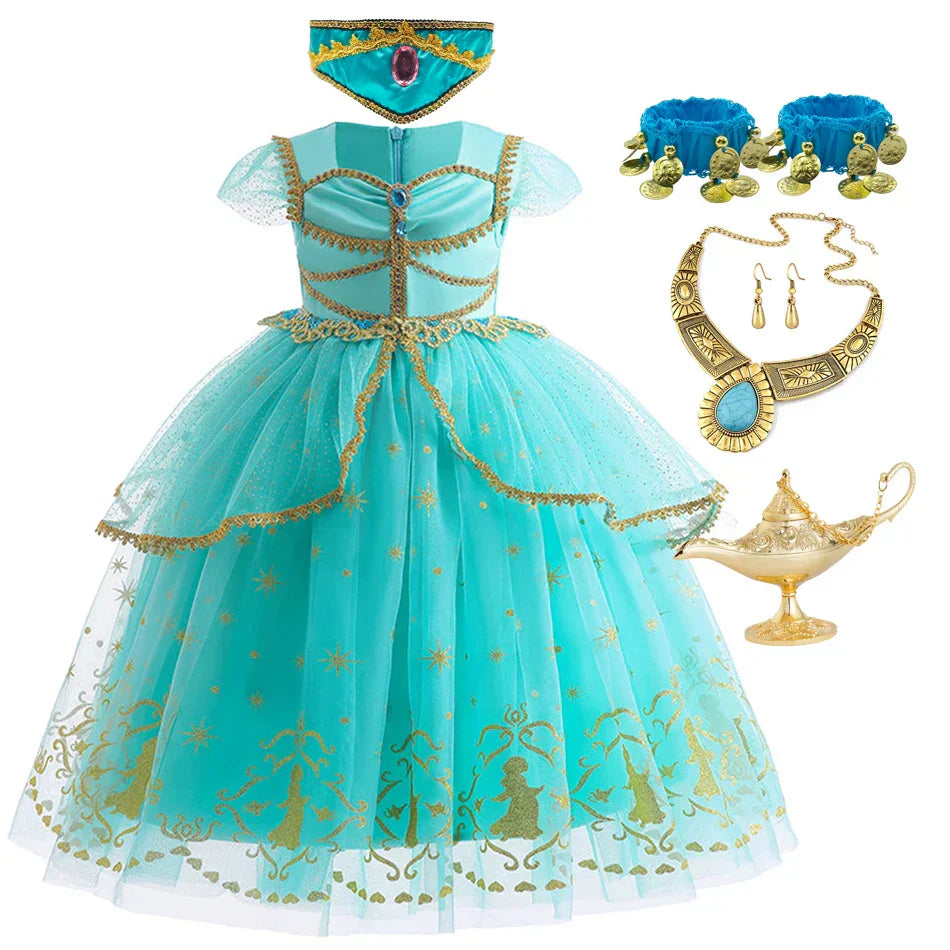 Glitter Tulle Puff Sleeve Princess Costume Ball Gown Girls Dress