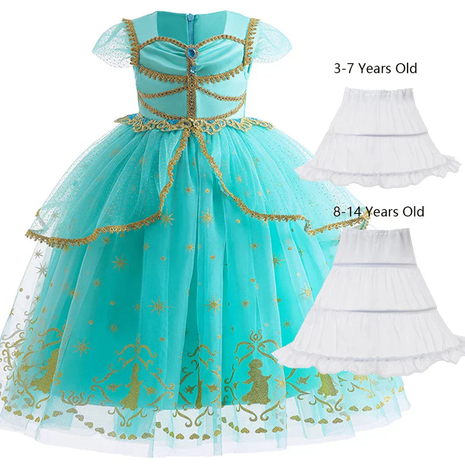 Glitter Tulle Puff Sleeve Princess Costume Ball Gown Girls Dress