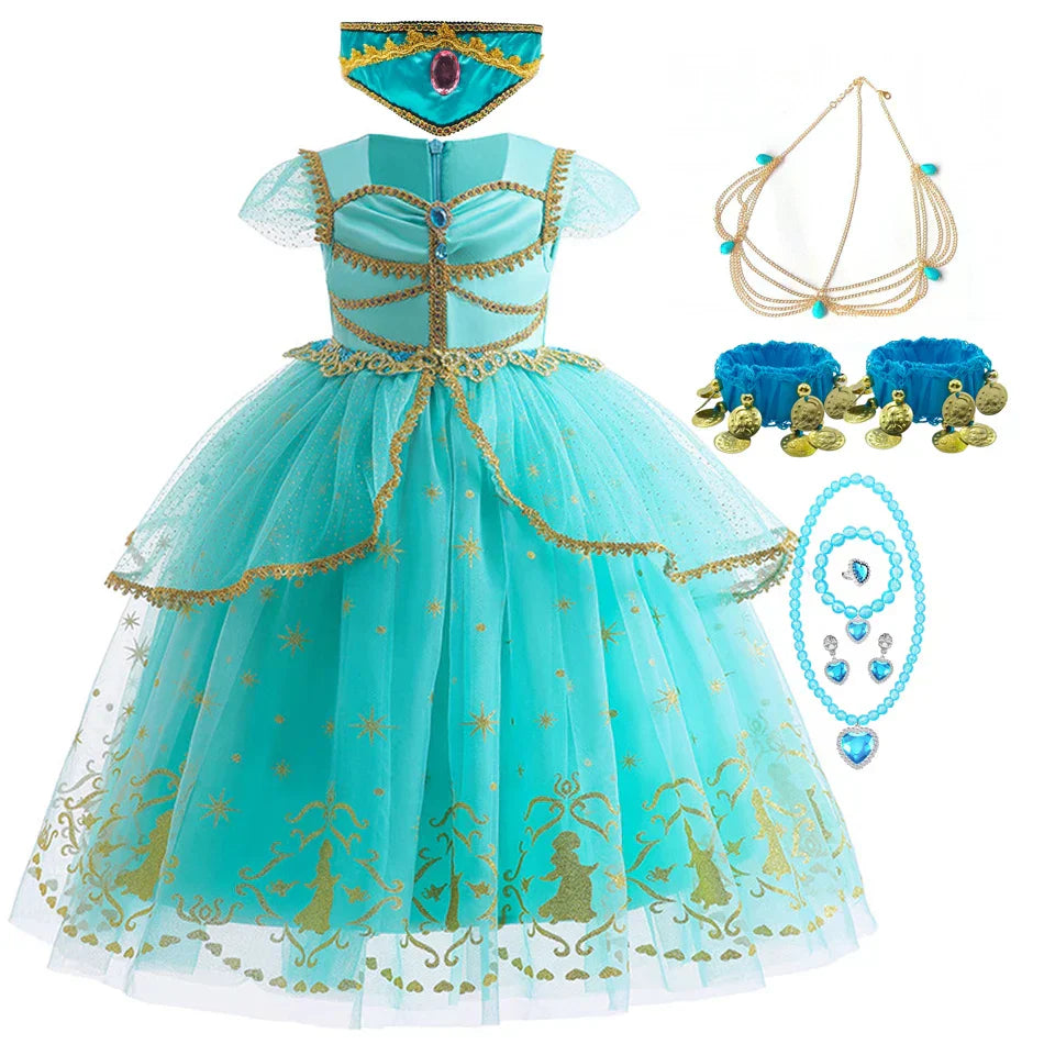 Glitter Tulle Puff Sleeve Princess Costume Ball Gown Girls Dress