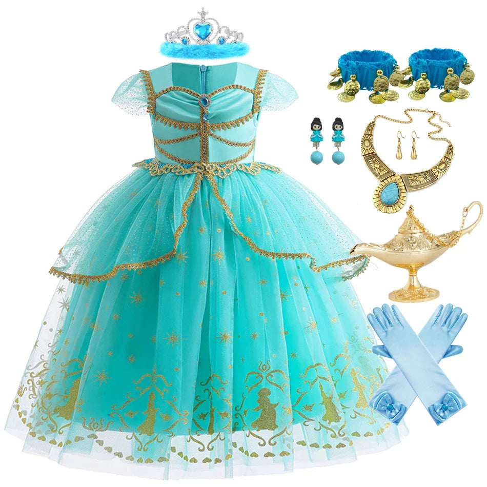 Glitter Tulle Puff Sleeve Princess Costume Ball Gown Girls Dress