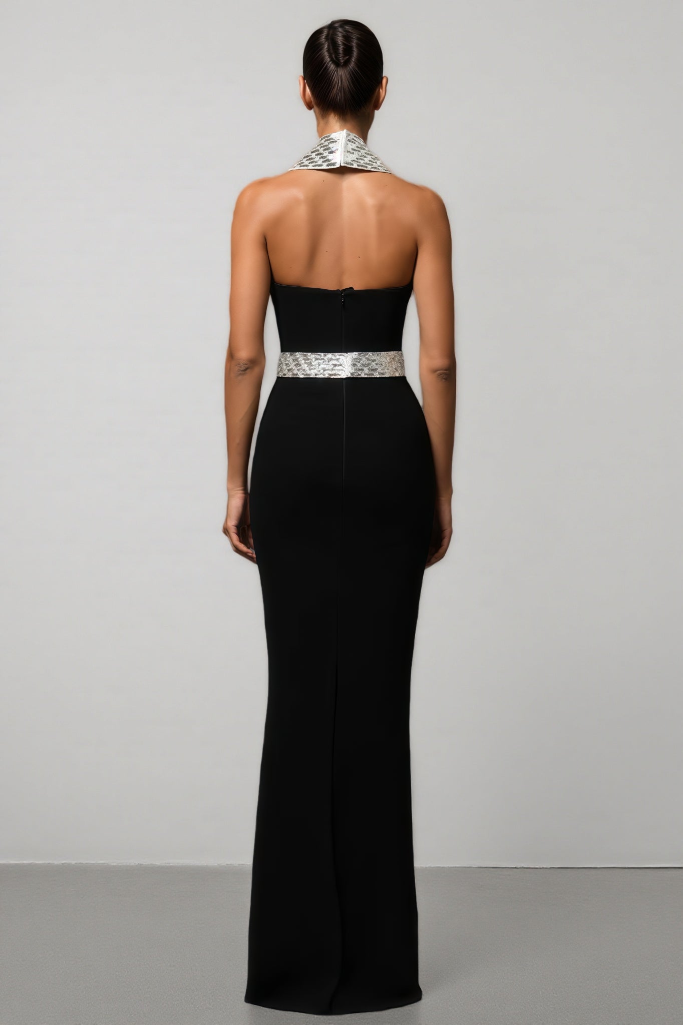 Ierra Black Diamond Studded Backless Maxi Dress - View 3
