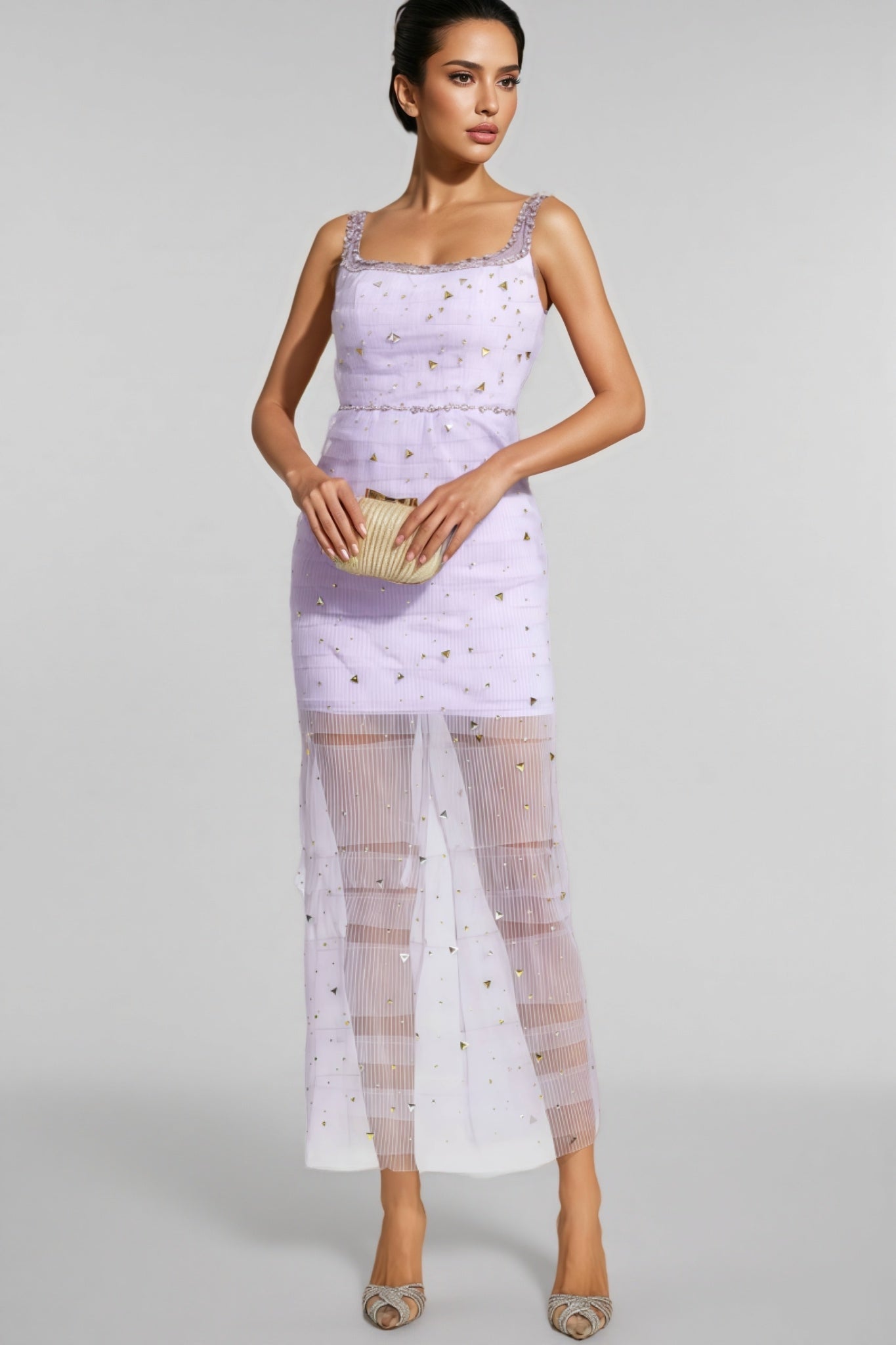 Arthura Purple Diamond Mesh Midi Dress - View 3