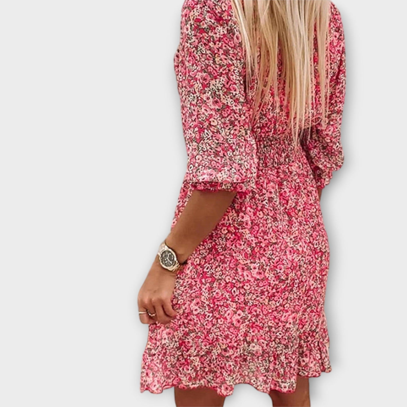 Ditsy Floral V-Neck Puff Sleeve Smocked Mini Dress 9
