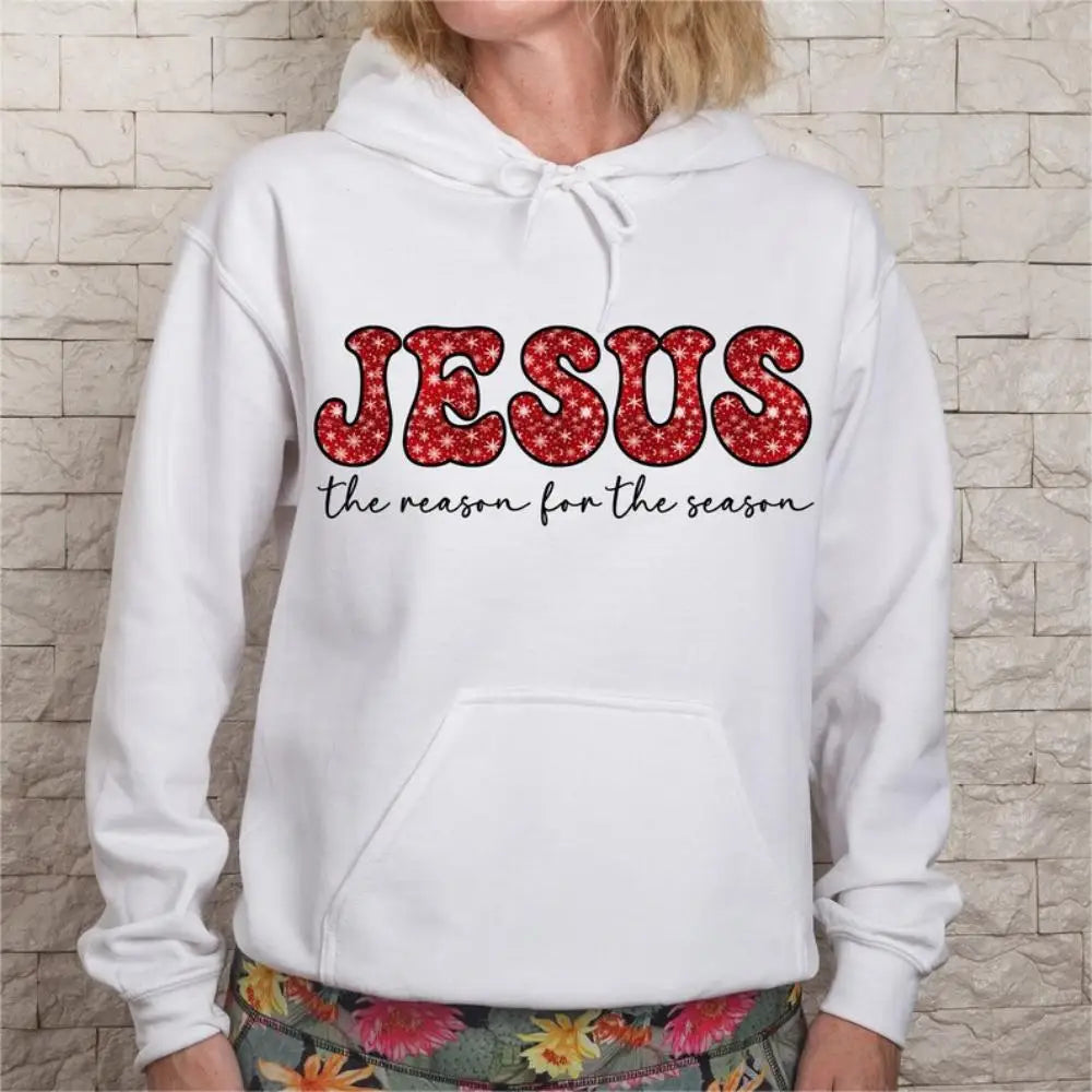 Jesus Reason for the Season Graphic Drawstring Hooded Sweatshirt