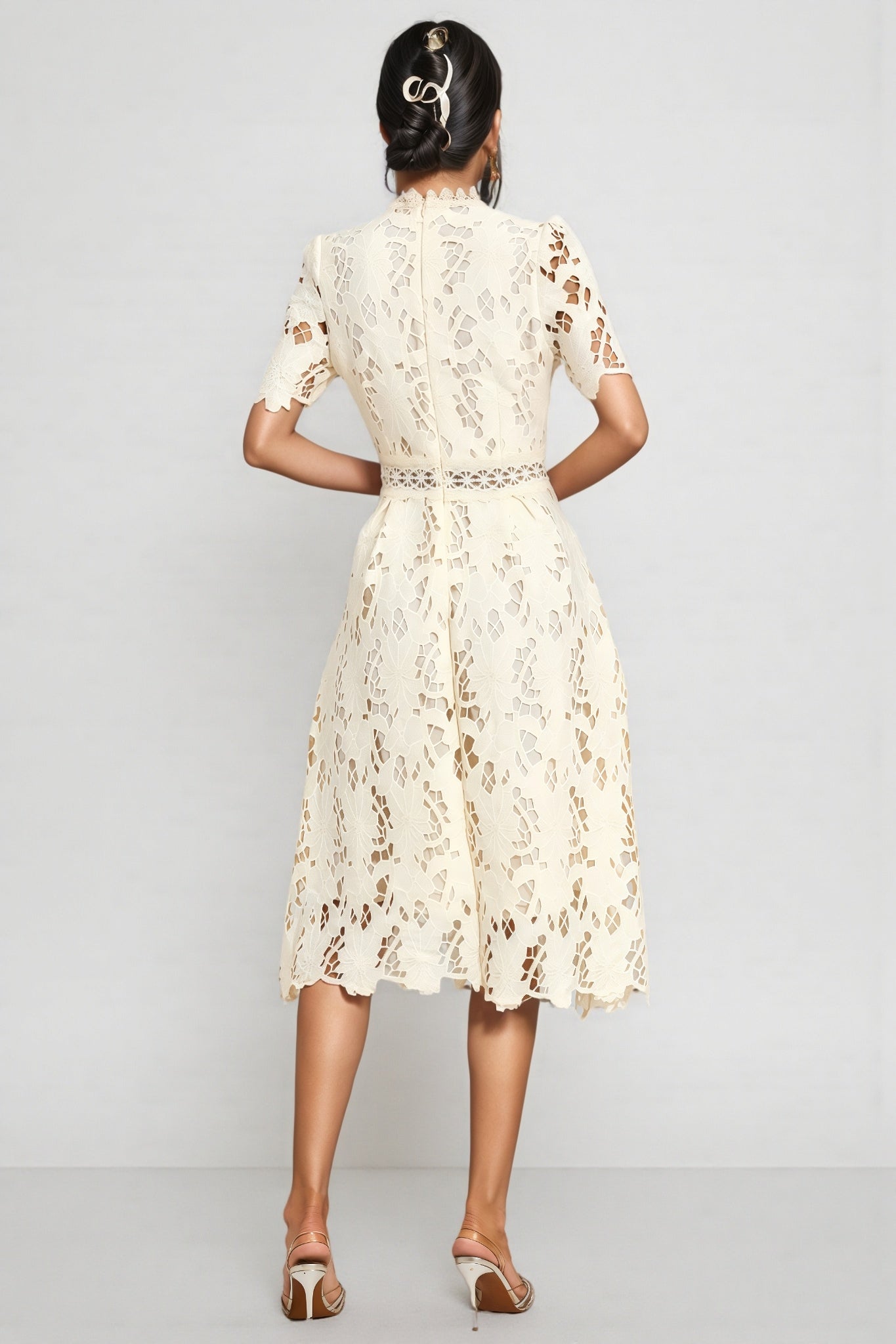 Wheatley Apricot Lace Cut Out Midi Dress - View 3