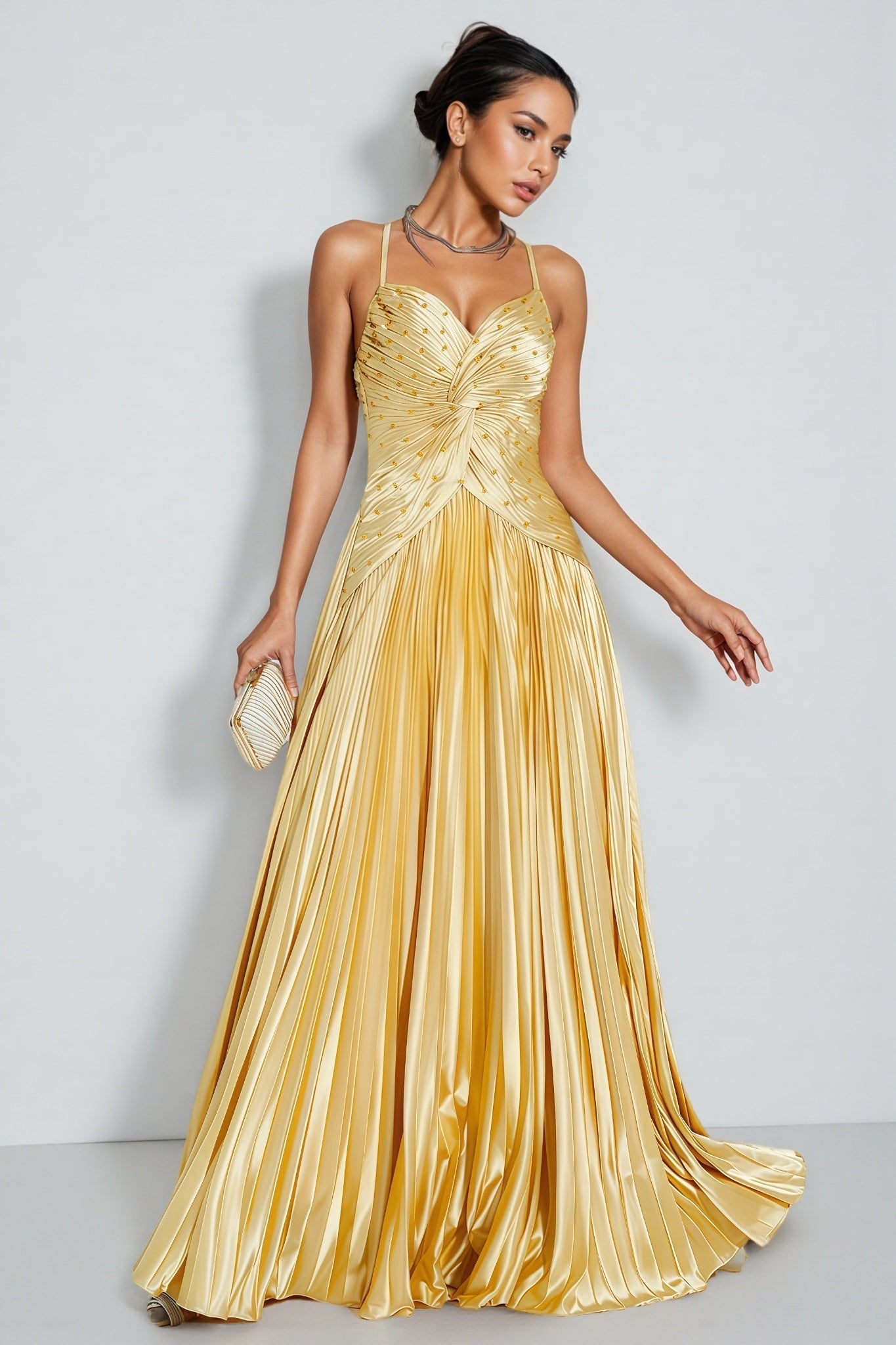 Saga Gold Beaded Maxi Slip Dress - View 3