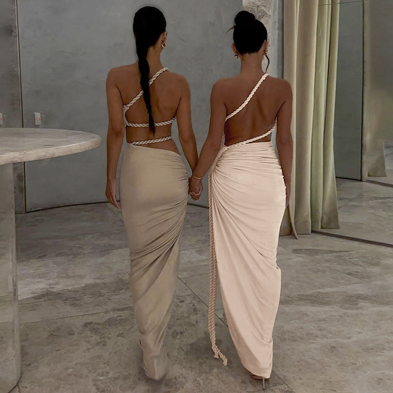 One Shoulder Ruched Cut Out High Split Maxi Dress 12