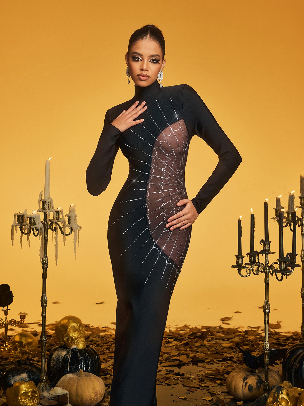 Rhinestone Cobweb Bandage Maxi Dress - View 2