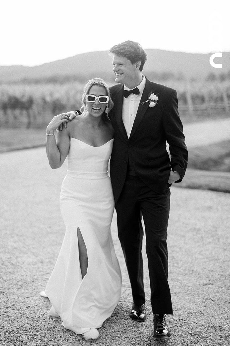 K1596 - V-Neck Strapless Sleeveless Satin Sheath Long Wedding Dress With Slit